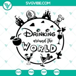 "Drinking Around The World SVG images for family trip, featuring drinks and foods, perfect for travel themed designs"