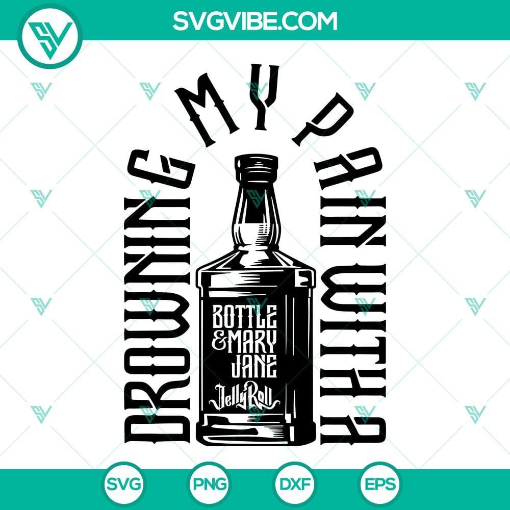 Drowning My Pain SVG, Bottle And Mary Jane Jelly Roll SVG PNG DXF EPS Files Drowning My Pain SVG featuring a Bottle and Mary Jane Jelly Roll design. SVG Download in PNG and DXF formats for crafting projects.