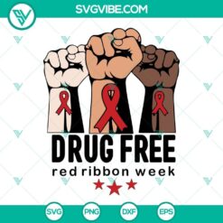 Red ribbon with "Drug Free" text in SVG format for Red Ribbon Week awareness campaign. Ideal for download.