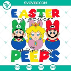 Easter-themed Super Mario Bros SVG file featuring Mario and Luigi with peeps, perfect for holiday crafts and decor.