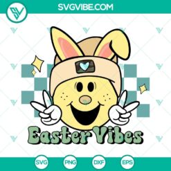Easter Vibes SVG with Smiley Face, Bunny, and Retro Easter design elements for download. Ideal for Easter crafting projects.
