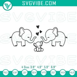 Embroidery designs of cute elephant family, perfect for machine patterns.