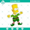 Elf Bart Simpson Christmas SVG with The Simpsons characters in PNG, DXF, and EPS formats for crafts and holiday projects.