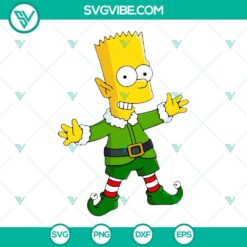 Elf Bart Simpson Christmas SVG with The Simpsons characters in PNG, DXF, and EPS formats for crafts and holiday projects.