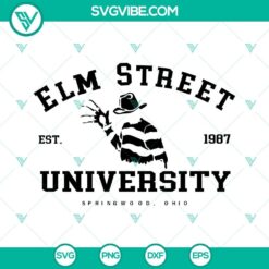 Elm Street Freddy Krueger University SVG Files, Halloween SVG File with horror theme for spooky designs.