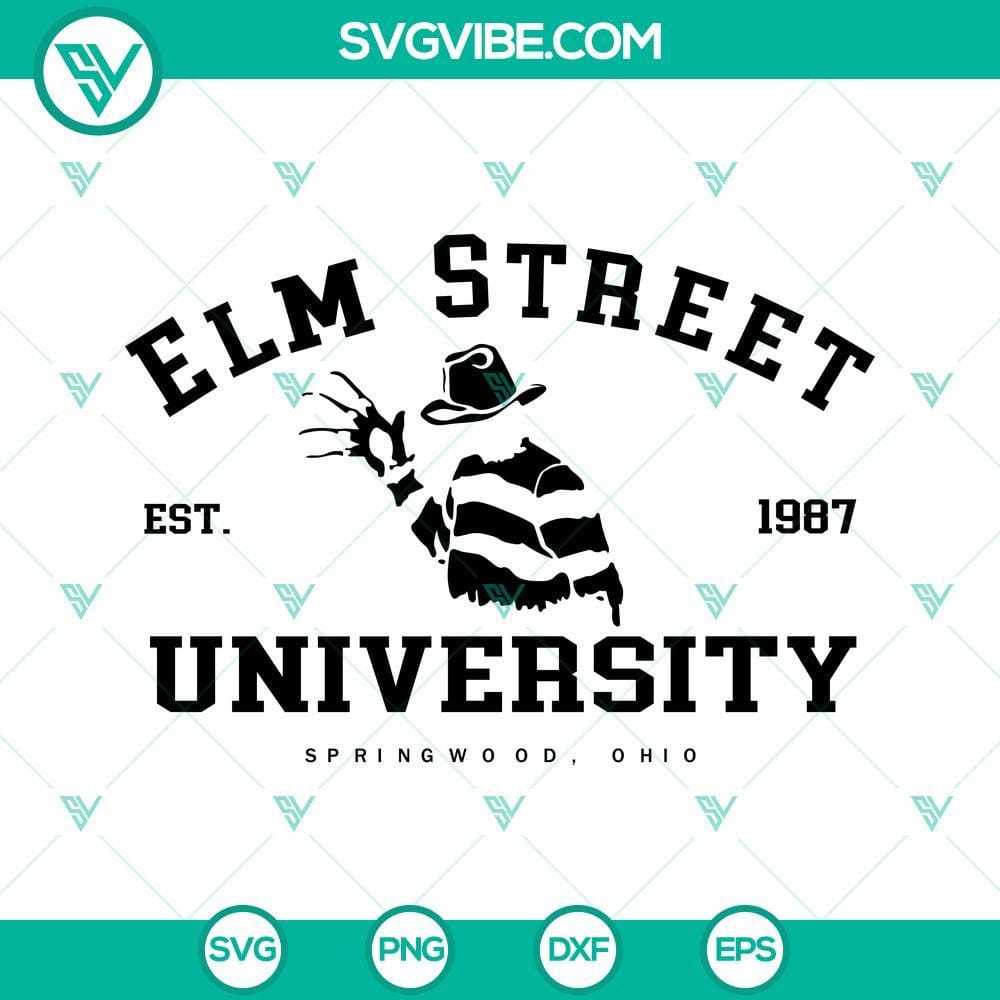 Elm Street Freddy Krueger University SVG, Halloween SVG, Horror Movie Scary SVG Elm Street Freddy Krueger University SVG Files, Halloween SVG File with horror theme for spooky designs.