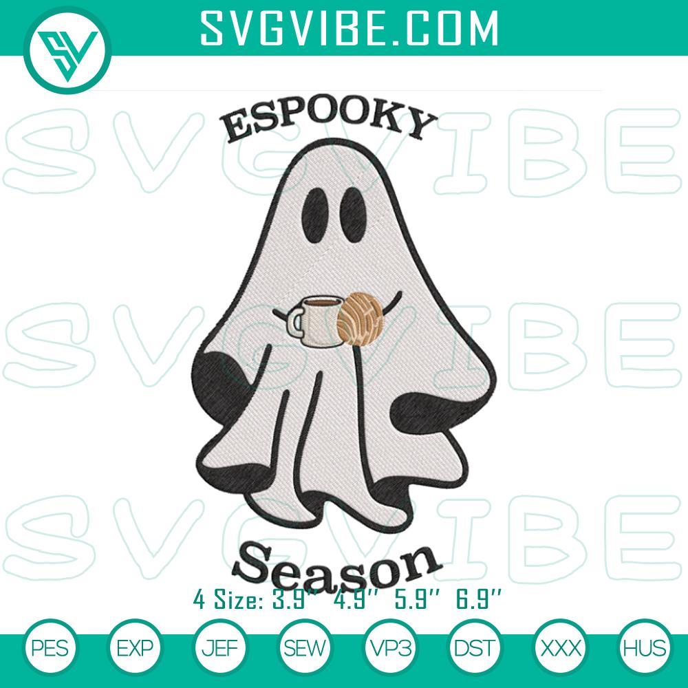 Espooky Season Boo Halloween Mexican Embroidery Design Files Mexican embroidery design with a festive Day of the Dead pattern for Halloween, featuring spooky and vibrant elements.