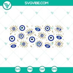 16oz Libbey can glass wrap and Humsa cup wrap SVG downloads with Evil Eye design in PNG format for digital products.