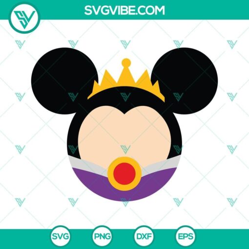 Evil Queen and Disney Mouse Ears SVG bundle for craft projects, includes PNG, DXF, and EPS cut files.
