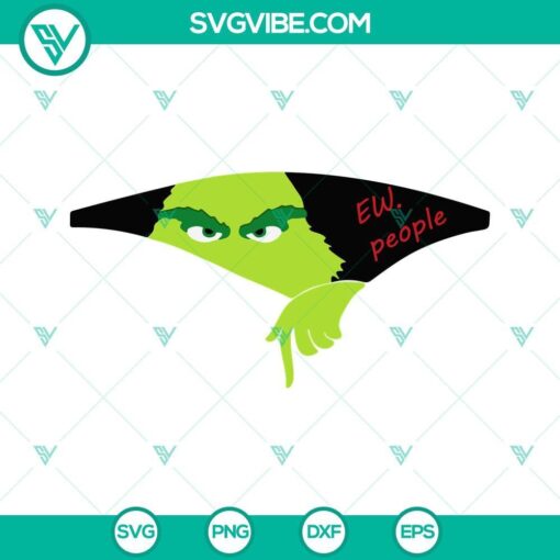 Grinch face SVG files for Christmas with "Ew People" design. Ideal for holiday crafts and decorations.