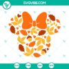 Minnie Mouse head shaped by fall autumn leaves, ideal for Cricut crafts. SVG, PNG, DXF, and EPS download.