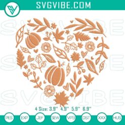 Fall heart embroidery file with autumn seasonal design - perfect for autumn crafting projects.