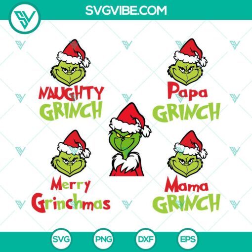 Family Grinch SVG Image Bundle, Mama Grinch SVG Images, Papa Grinch SVG File, Merry 4