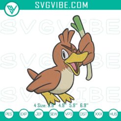 Farfetch'd Pokémon embroidery design stitched on machine in wild duck style file.