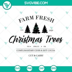 Farmhouse-style Merry Christmas SVG and PNG images with Farm Fresh Christmas Trees design for download. Perfect for holiday crafting.