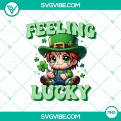 Chucky doll with St Patrick's Day theme, featuring lucky clover, green hat, and festive decorations, in PNG format.