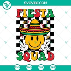 Fiesta Squad Smiley Face SVG Images, Sombrero Hat SVG File, Retro Checkered