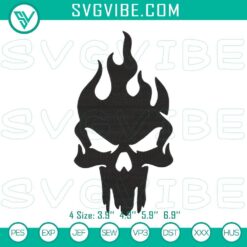 Fire skull embroidery design, Halloween themed skeleton, digital file for crafts and decor, spooky skull with flames, instant download.