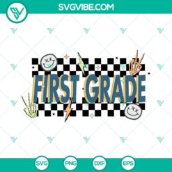 First Grade SVG files with First Day of School and Back to School designs in PNG format for crafting projects.
