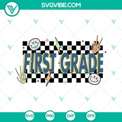 First Grade SVG files with First Day of School and Back to School designs in PNG format for crafting projects.