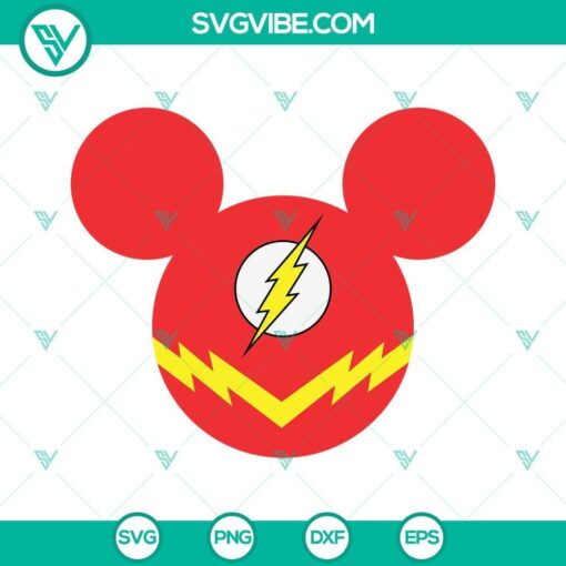 Flash superhero mouse ears design SVG files for crafting projects including PNG, DXF, and EPS cut file formats.