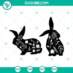 Floral Bunny SVG with flowers, Easter Bunny design for crafts, Rabbit SVG for Easter projects.