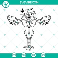 Uterus SVG file with floral design and butterfly motifs for digital crafting projects.