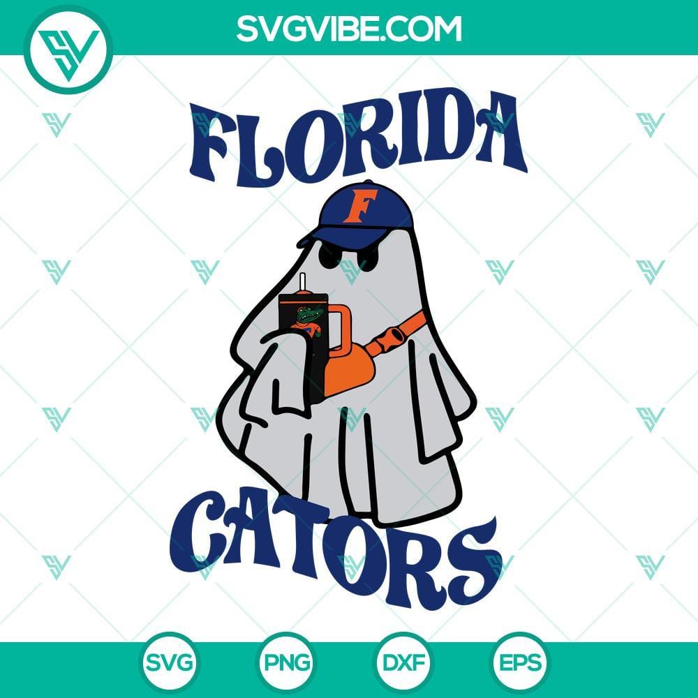Florida Gators Boo Jee Ghost Halloween SVG PNG DXF EPS Files Florida Gators Boo Jee Ghost Halloween SVG Files PNG DXF EPS Files for crafters, featuring team mascot in a spooky design.