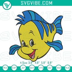 Flounder Ariel Embroidery Designs featuring Disney's Little Mermaid characters, perfect for craft projects.