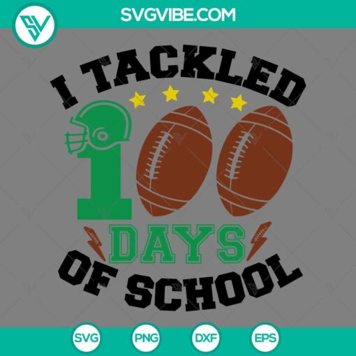 Football-themed 100 Days of School SVG design for digital use. Includes PNG, EPS, and DXF files for crafting projects.