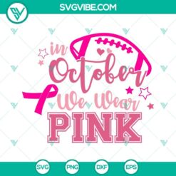 Football-themed SVG design with pink breast cancer awareness ribbon for October support.