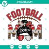 Red and white football mom design with silver accents, alongside a football leopard mom design. Perfect SVG downloads for football-loving moms.