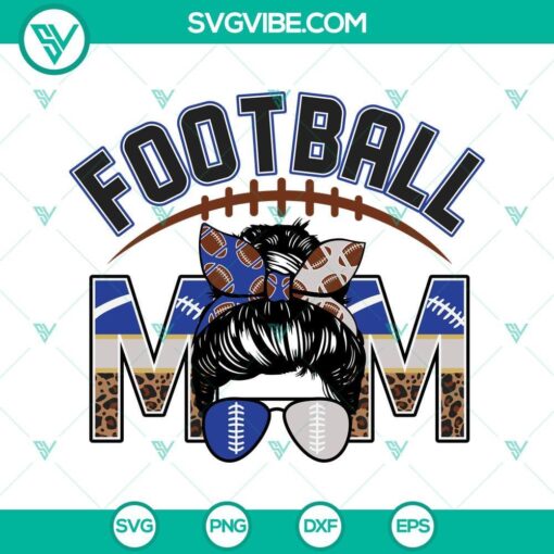 Football Mom royal blue and silver SVG images for cutting machines, including PNG, DXF, and EPS files. Perfect for DIY projects.