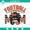 Football Mom SVG with messy bun design in black, perfect for proud football moms. Great for DIY craft projects.