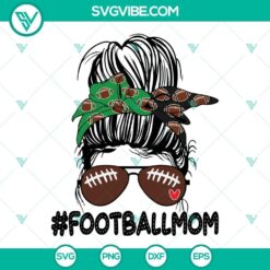 Football Mom SVG Download with Messy Bun design in green and black colors, perfect for football-loving moms.