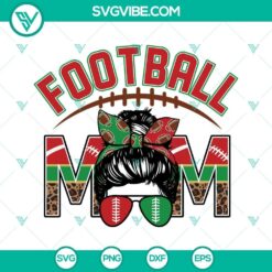 Red and green leopard print Football Mom SVG images, ideal for crafting projects, showcasing team spirit, and custom apparel.
