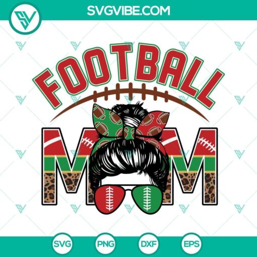 Red and green leopard print Football Mom SVG images, ideal for crafting projects, showcasing team spirit, and custom apparel.