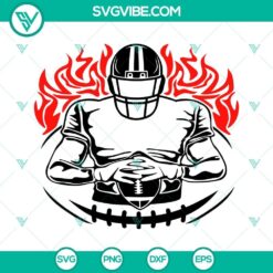 Tribal football player design in SVG format with flames, available in PNG, DXF, and EPS file formats for download.