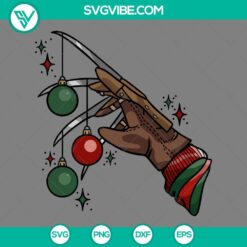 Freddy Krueger hand holding a Christmas ball SVG file with Merry Christmas text in PNG, EPS, and DXF formats. Perfect for holiday crafting.