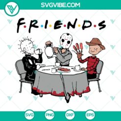 Freddy Krueger and Jason Voorhees Friends SVG design for Cricut, featuring horror movie characters in PNG, DXF, EPS formats.