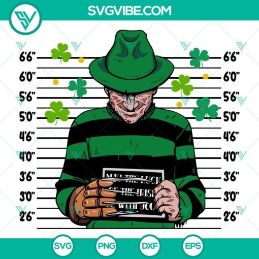 Freddy Krueger St. Patrick's Day horror movie themed SVG file with shamrock, PNG, EPS, and DXF formats for download.