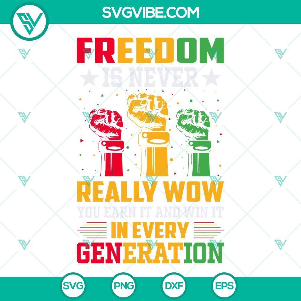 freedom-is-never-really-wow-svg-you-earn-it-and-win-it-in-every-generation-svg-juneteenth-svg-6-mockup.jpg "Freedom Is Never Really Wow SVG design with motivational quote, inspiring message for winning, earning, achievement."