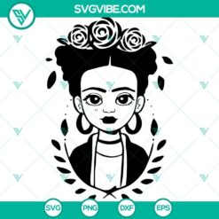 Chibi Frida Kahlo silhouette digital files in SVG, PNG, DXF, and EPS formats, ideal for crafts and digital art.