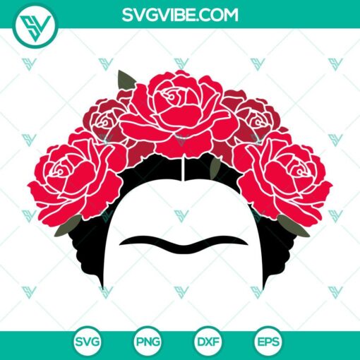 Frida Kahlo inspired floral design for Cricut, featuring SVG file formats. Mexican artist theme with PNG, DXF, EPS.