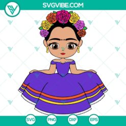 Frida Kahlo Princess SVG File in Cute Chibi Style, Mexican Frida SVG, PNG, DXF, EPS - Colorful and artistic design for digital projects.