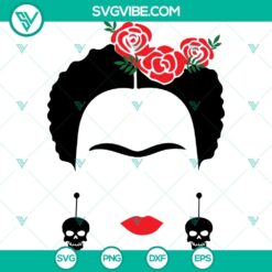 Frida Kahlo and Skull SVG design with PNG, DXF, EPS formats for digital download.