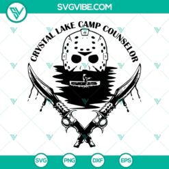 Friday the 13th SVG Download featuring Jason mask, Camp Crystal Lake Counselor design for Halloween crafts and apparel.