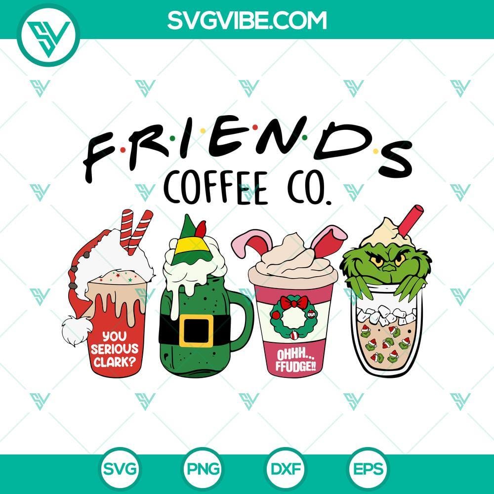Friends Coffee Co Christmas SVG Images, Friends Christmas Coffee SVG Download Friends Coffee Co Christmas SVG images featuring festive friends enjoying coffee, perfect for holiday crafts. Download Friends Christmas Coffee SVG.