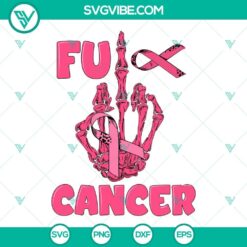 Breast cancer awareness skull and pink ribbon SVG file design with "FU Cancer" text. Perfect for digital projects.
