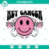 Breast cancer awareness SVG with a leopard smiley face design for digital use. Bold "Fuck Cancer" text for cancer support. Ideal for apparel and crafts.